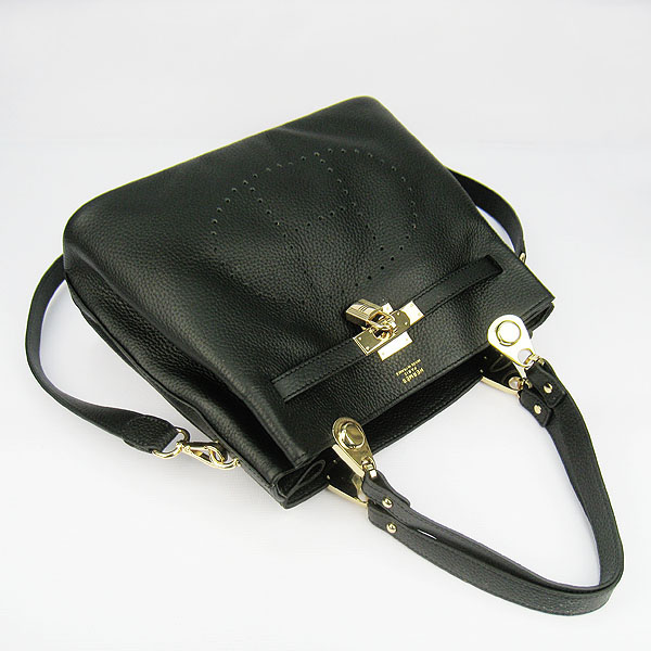 Replica Hermes New Arrival Double-duty leather handbag Black 60668